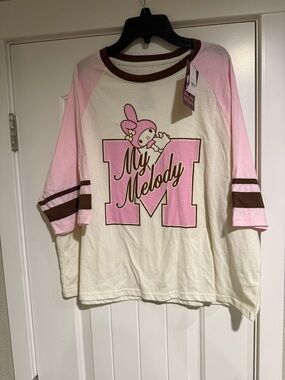 Hello Kitty My Melody Cream, Pink & Brown Raglan Tee